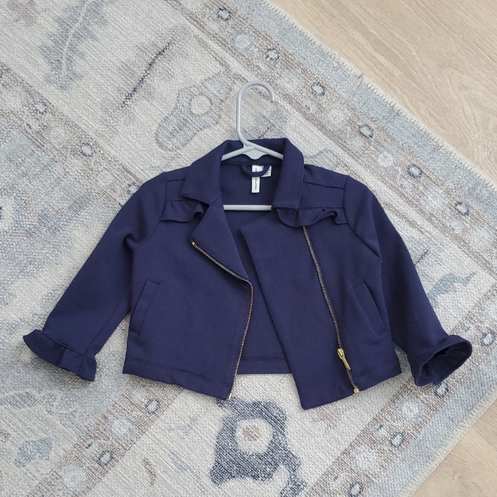 Janie and Jack Baby Girls Navy Ruffle Ponte Moto Jacket Sz18-24m